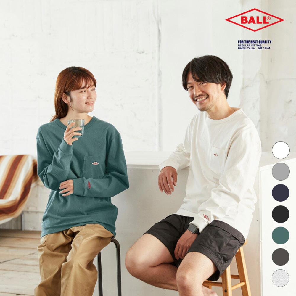 綿100% ソフトタッチ バインダーネック長袖Tシャツ