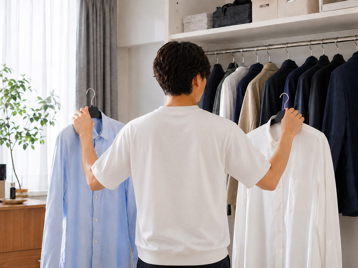 大人の男性が毎日の服を選ぶイメージ